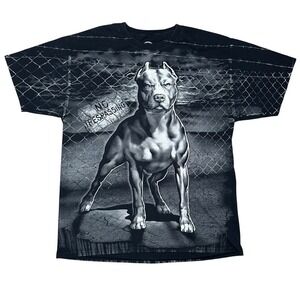 Y2K Mens Black Pitbull Dog No Trespassing Graphic‎ Grunge Shirt Large 2000s